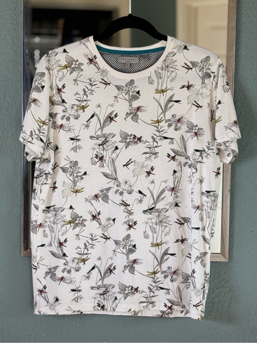 Dragonfly Ted Baker Ecru Mens White Short-Sleeve Tee Size Large
